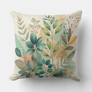 Botanical Leaves Collage Throw Pillows