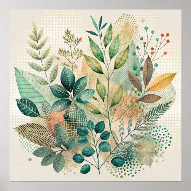 Botanical Leaves Collage Wall Decor Poster (Front)