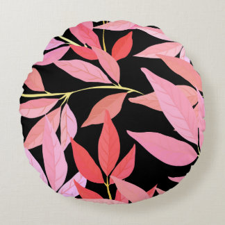 Botanical leaves, colourful seamless pattern. round cushion