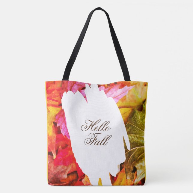 Botanical Leaves Colourful Trendy Fall Hello Autum Tote Bag (Back)