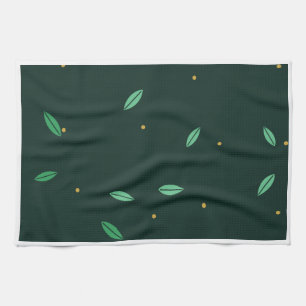 Botanical Leaves Dark Green Seamless Pattern Tea Towel