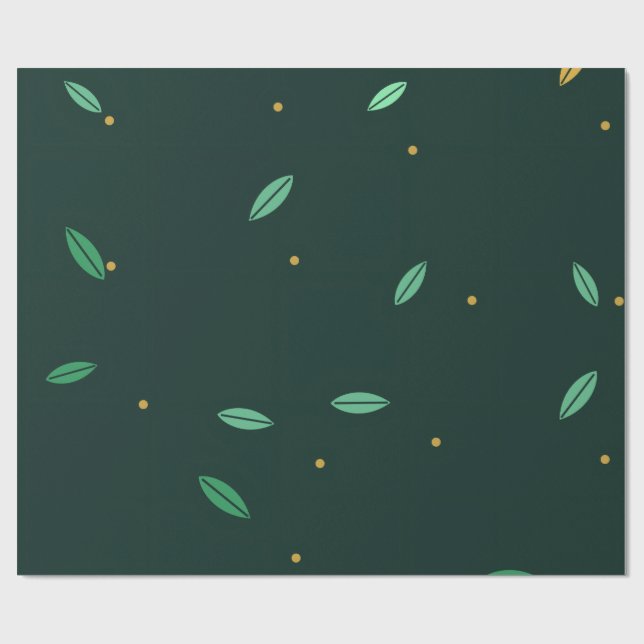 Botanical Leaves Dark Green Seamless Pattern Wrapping Paper (Flat)