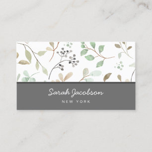 Botanical Leaves Grey and White Business Card