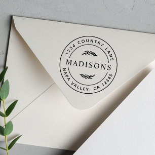 Botanical Leaves Modern Round Return Address Self-inking Stamp