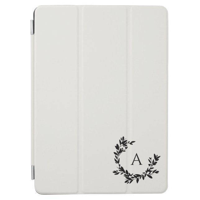 Botanical Leaves Neutral Cream Monogram Initial iPad Air Cover (Front)
