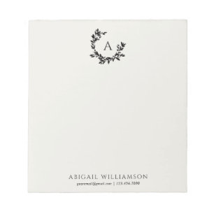 Botanical Leaves Neutral Ivory Monogram Initial Notepad