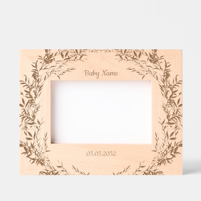 Botanical Leaves New Baby Name Date Etched Frames (Front)