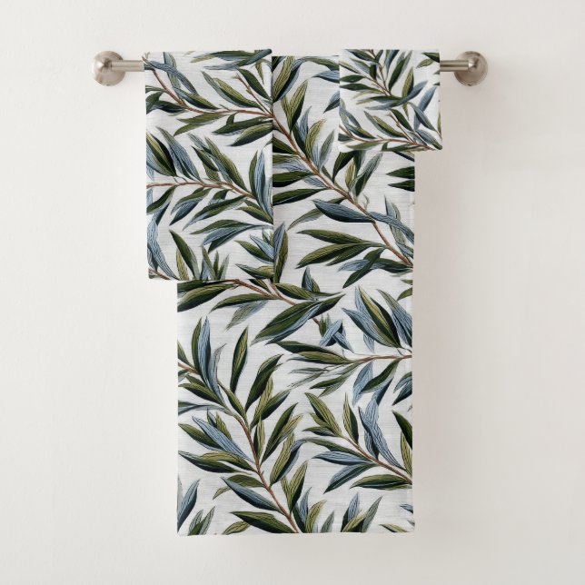 Botanical Leaves on Ivory  Bath Towel Set (Insitu)