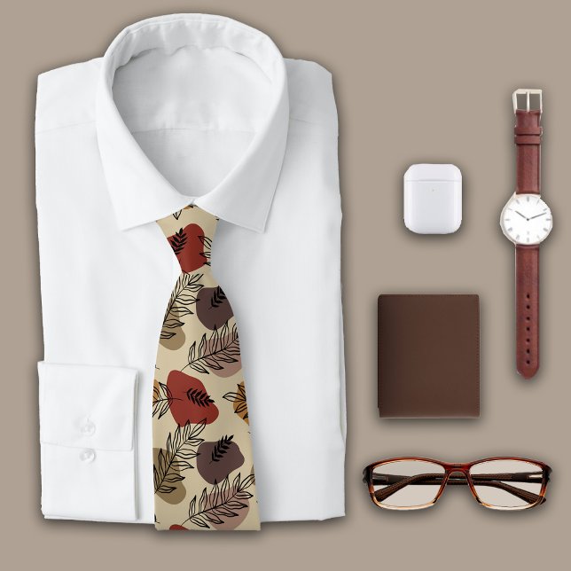 Botanical Leaves on Khaki Monogram Tie (Creator Uploaded)