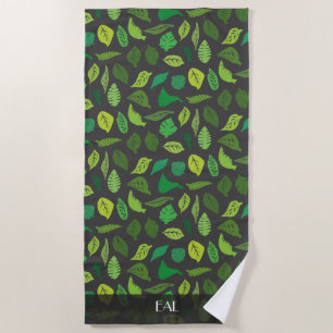 Botanical Leaves Pattern Personalised Monogrammed Beach Towel
