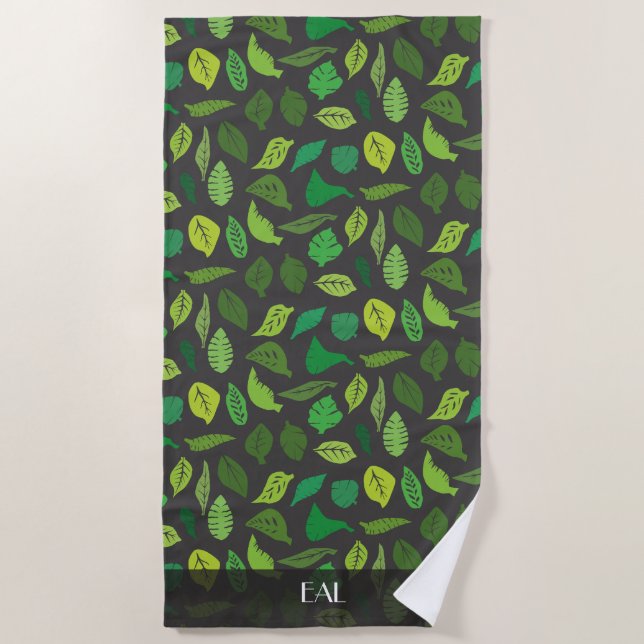 Botanical Leaves Pattern Personalised Monogrammed  Beach Towel (Front)