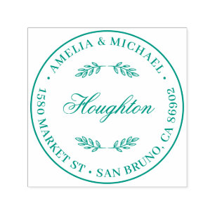 Botanical Leaves Round Wedding Return Address Self-inking Stamp