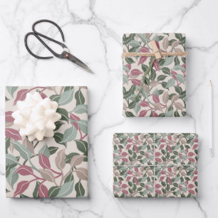 Botanical Leaves Sage Green Dusty Pink Floral Wrapping Paper Sheet