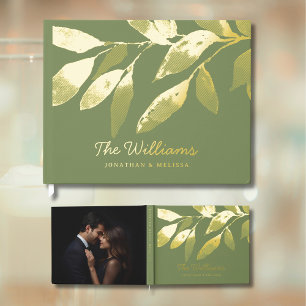 Botanical Leaves Sage Green Foil Guest Book Photo 