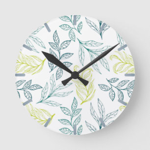 Botanical Leaves & Twiggy Branches Pattern Round Clock