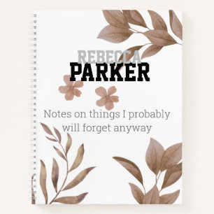 botanical leaves, two coloured name earth tones notebook