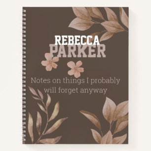 botanical leaves, two coloured name earth tones notebook