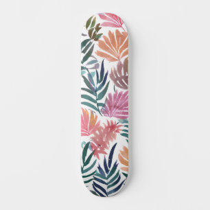 Botanical Leaves Watercolor   Floral Colorful Leaf Skateboard