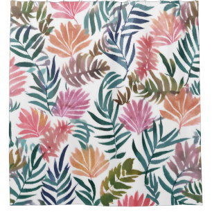 Botanical Leaves Watercolor Floral Colourful Cut Shower Curtain