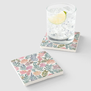 Botanical Leaves Watercolor Floral Colourful Cut Stone Coaster