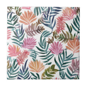 Botanical Leaves Watercolor Floral Colourful Lea Ceramic Tile