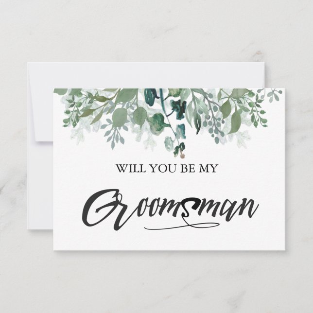 Botanical Leaves Will You Be My Groomsman Invitation (Front)
