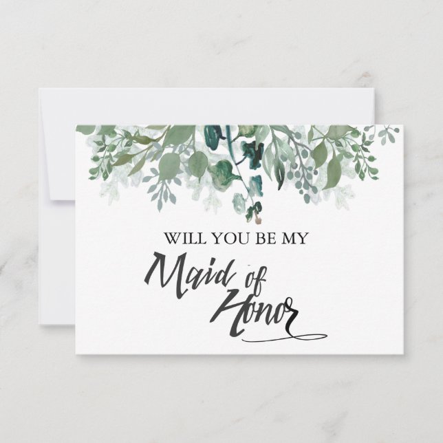Botanical Leaves Will You Be My Maid of Honour Invitation (Front)