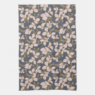 Botanical Leaves with Blossoms and Berries Tea Towel