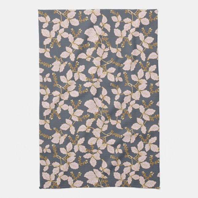Botanical Leaves with Blossoms and Berries Tea Towel (Vertical)