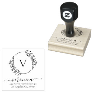 Botanical Leaves Wreath Custom Typography 2 Rubber Stamp