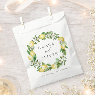 Botanical Lemon and Greenery Thank You Wedding Favour Bag