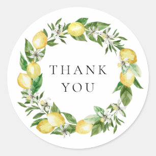 Botanical Lemon and Greenery Wreath Thank You Classic Round Sticker