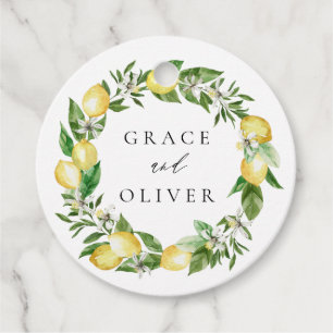 Botanical Lemon and Greenery Wreath Wedding Favour Tags