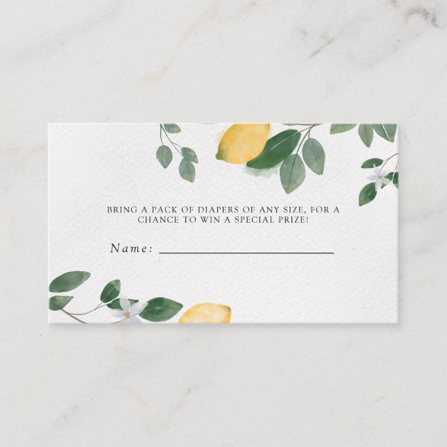 Botanical Lemon Baby Shower Diaper Raffle Enclosure Card (Front)