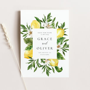 Botanical Lemon Blossoms QR Code Save the Date  Postcard
