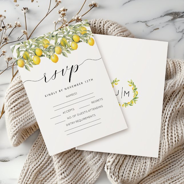 Botanical Lemon Branches Citrus Wedding RSVP cards (Creator Uploaded)