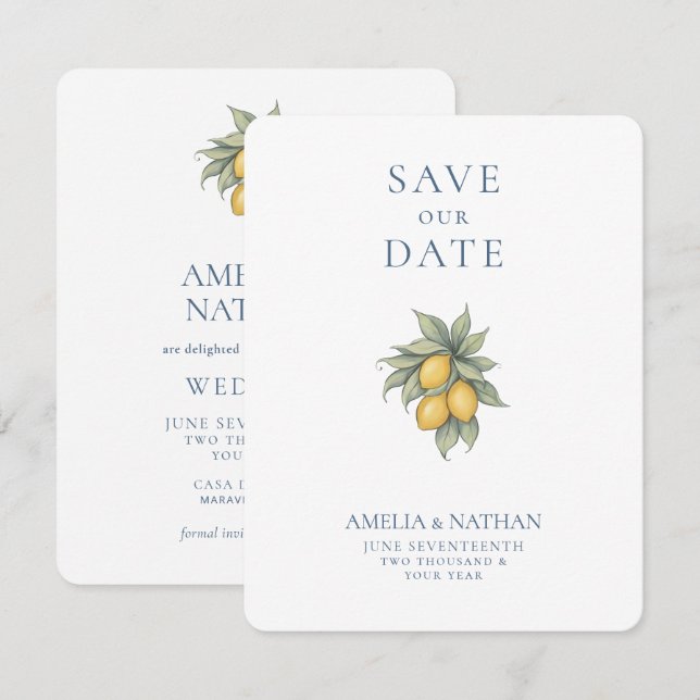Botanical Lemon Citrus Wedding Save The Date (Front/Back)