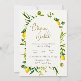 Botanical Lemon Citrus Wreath Greenery Wedding Invitation