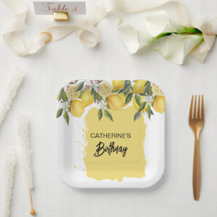 Botanical Lemon Summer Birthday Paper Plate