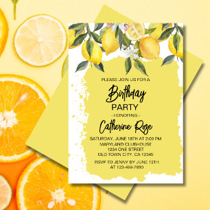 Botanical Lemon Summer Birthday Party Invitation