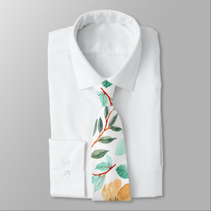 Botanical Lemon Yellow Floral Greenery Pattern Tie