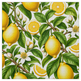 Botanical Lemons and White Blossoms Fabric