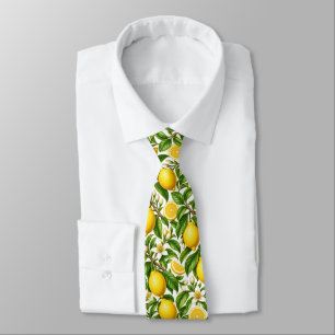 Botanical Lemons and White Blossoms Tie