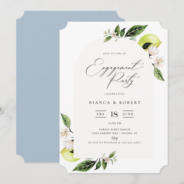 Botanical Lemons Arch Frame Engagement Party Invit Invitation (Front/Back)