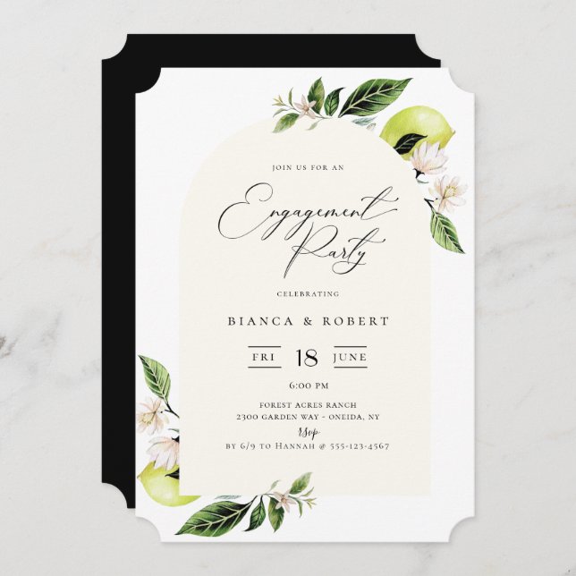 Botanical Lemons Arch Frame Engagement Party Invit Invitation (Front/Back)