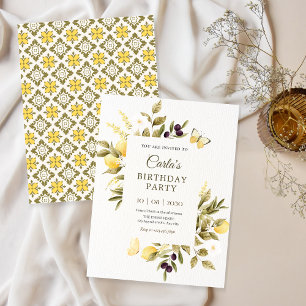 Botanical lemons floral branch birthday invitation