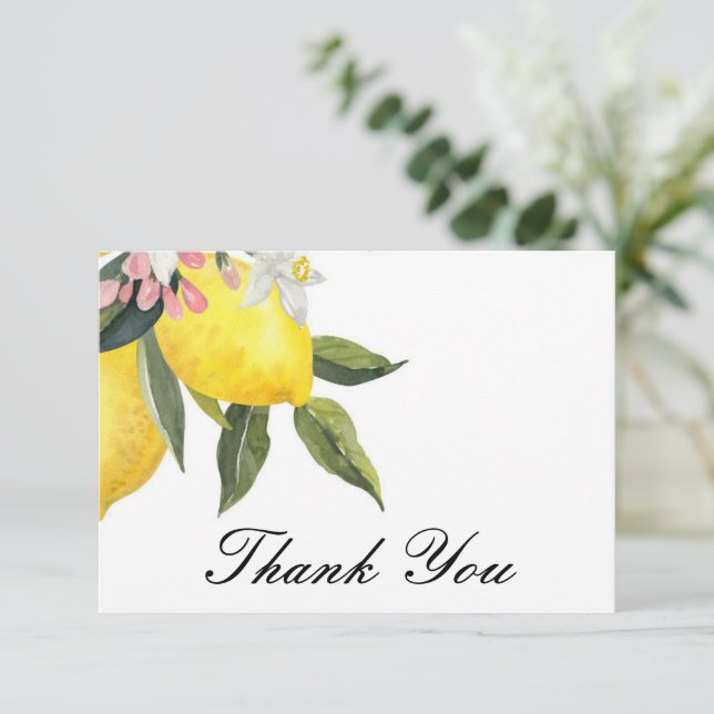 Botanical lemons floral thank you card  (Standing Front)