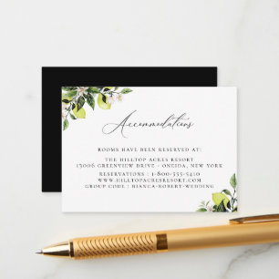 Botanical Lemons Wedding Accommodations Enclosure  Card