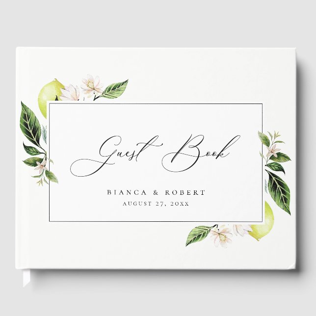 Botanical Lemons Wedding Guest Book (Front)
