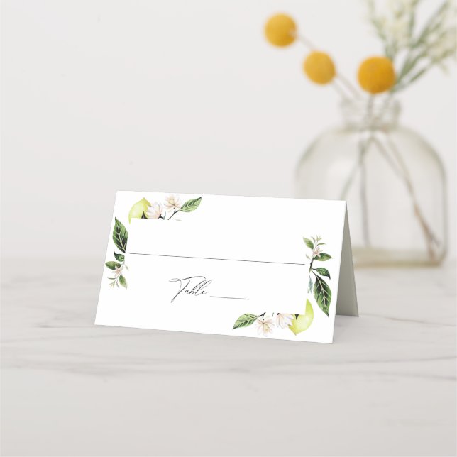 Botanical Lemons Wedding Place Card (Front)